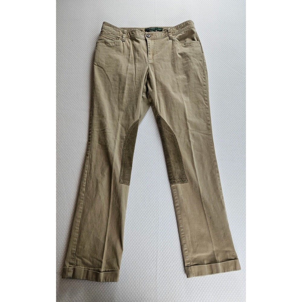 Lauren Ralph Lauren Equestrian Suede Patch Tan Khaki Riding Pants 12 Jodhpur